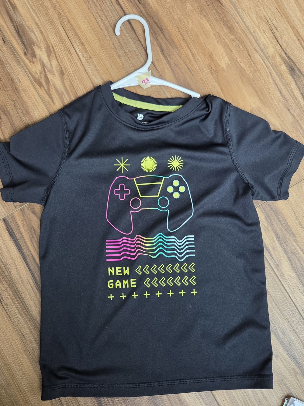 Black Kids' Gaming Graphic Tee with Neon Controller